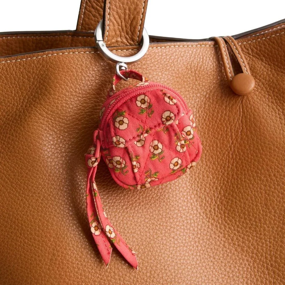 Women's Cotton Gabardine Bookbag Charm Tiny Poppies Small Bag Accessory - Picture 2 of 3